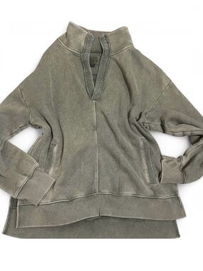 American Eagle Washed Olive Pullover Half-Zip Sweatshirt